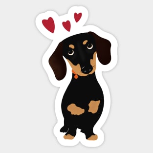 Cute Cartoon Dachshund with Three Red Hearts Sticker